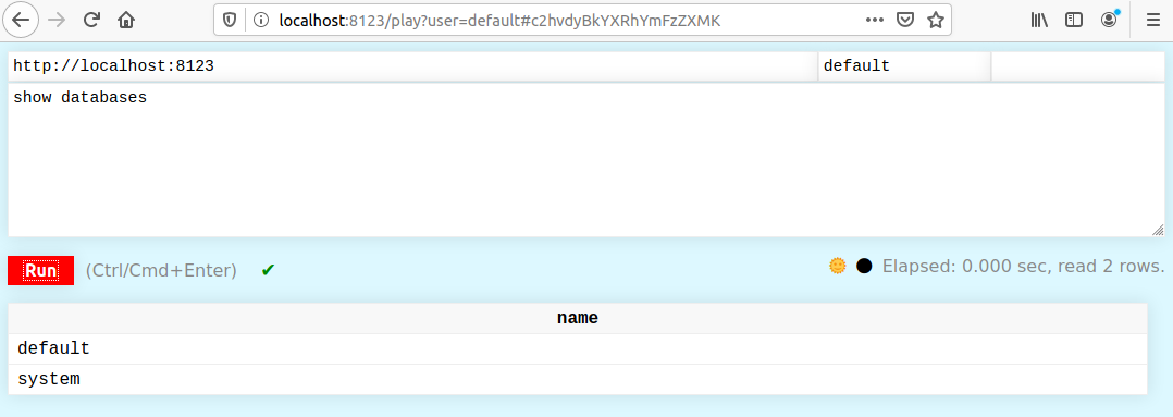 ClickHouse Web UI screenshot - Zoomed